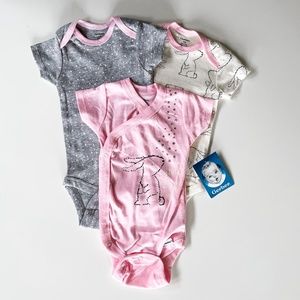 Baby Pink/Gray/Cream Bunny 3-Pack Onesies - 3 to 6 months